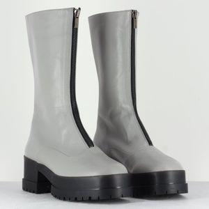 CLERGERIE Wallie Leather Mid-Calf Zipper Boots in Gray Size FR 39.5 / US 9